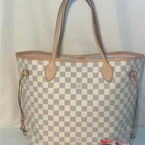 Louis Vuitton White and Tan Checkered Tote